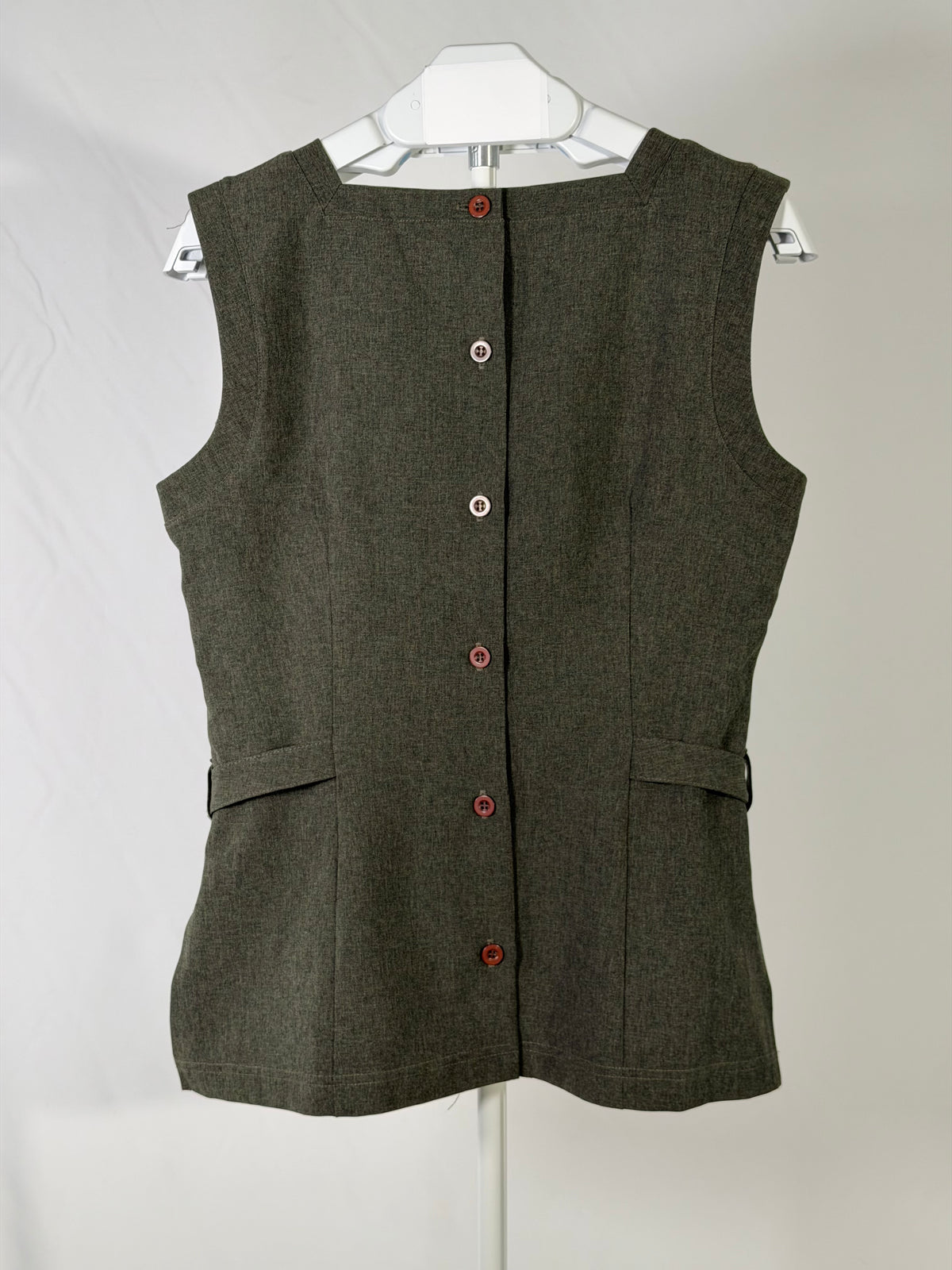 Vintage 90s Mainframe olive square-neck button belted top