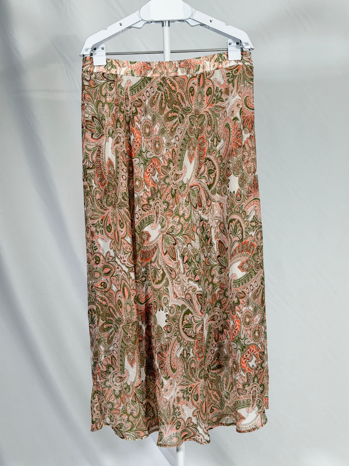 Terracotta sage green paisley chiffon maxi skirt