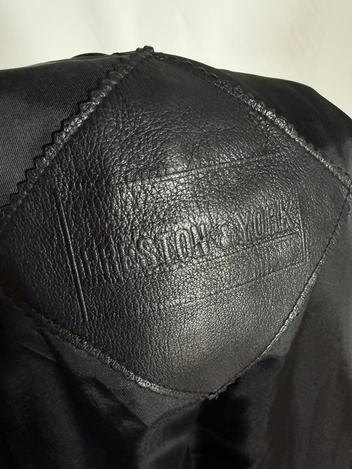 Vintage 90s Stone & York genuine black lambskin leather trench coat