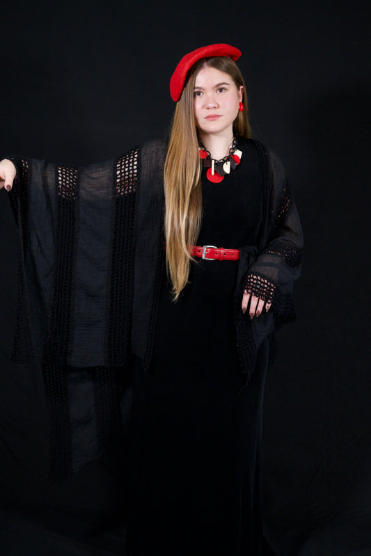 Sonoma black gauze kimono crochet wrap