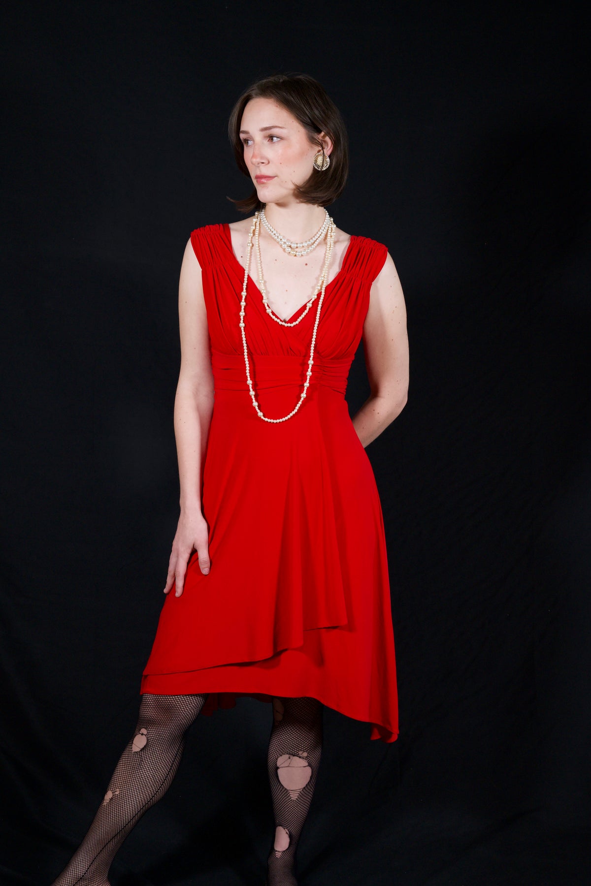 Polly USA red v-neck asymmetrical formal dress