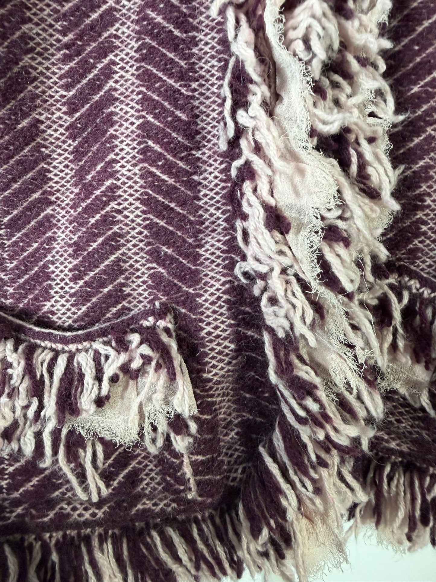 Vintage Y2K Anthropologie plum cheveron shaggy fringe knit jacket