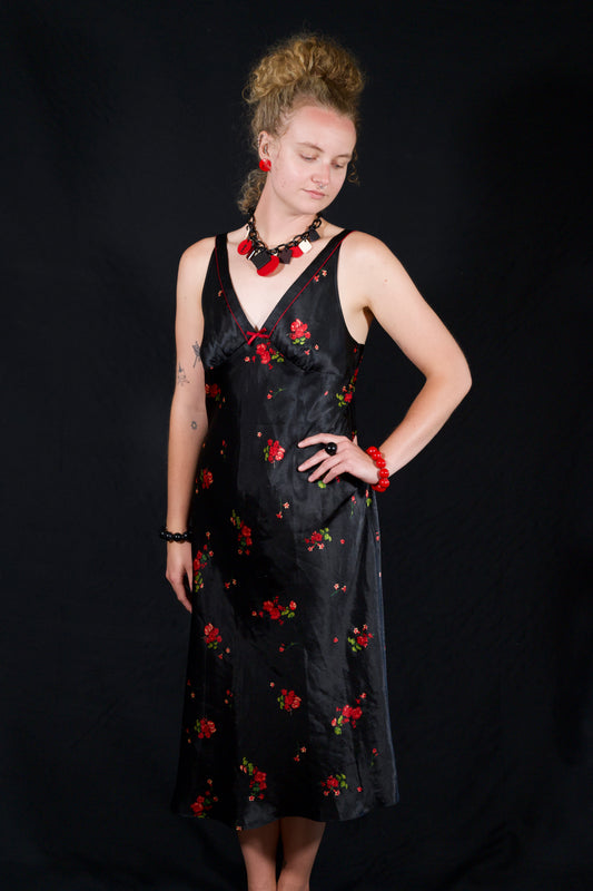 Vintage Y2K Jones New York black/floral satin slip dress