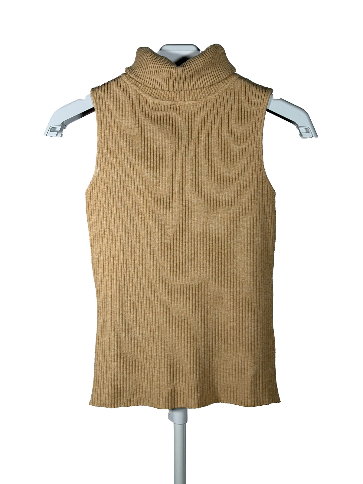 Urban Daizy camel ribbed knit sleeveless turtleneck sweater