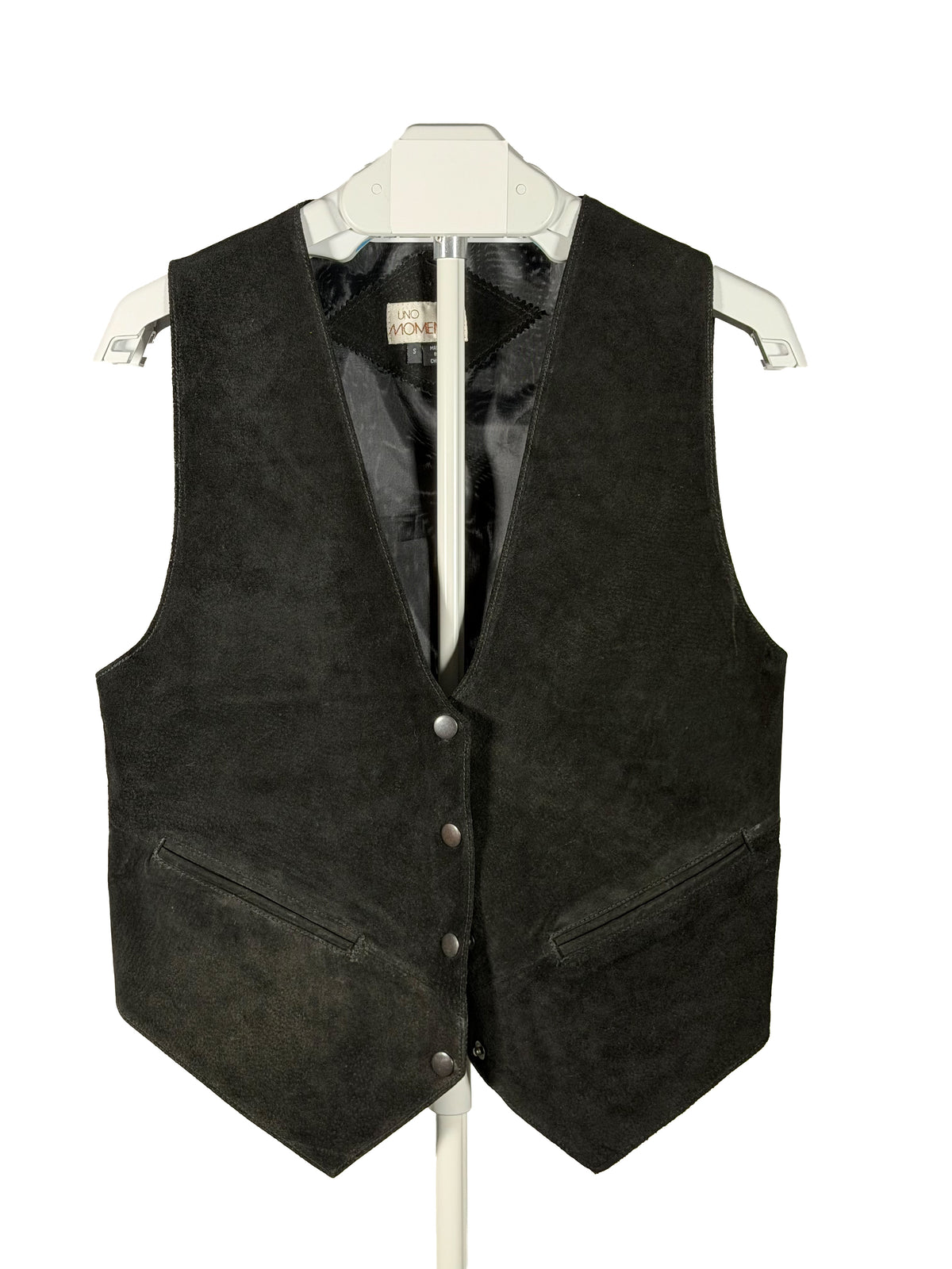 Vintage 90s Uno Momento black genuine suede vest