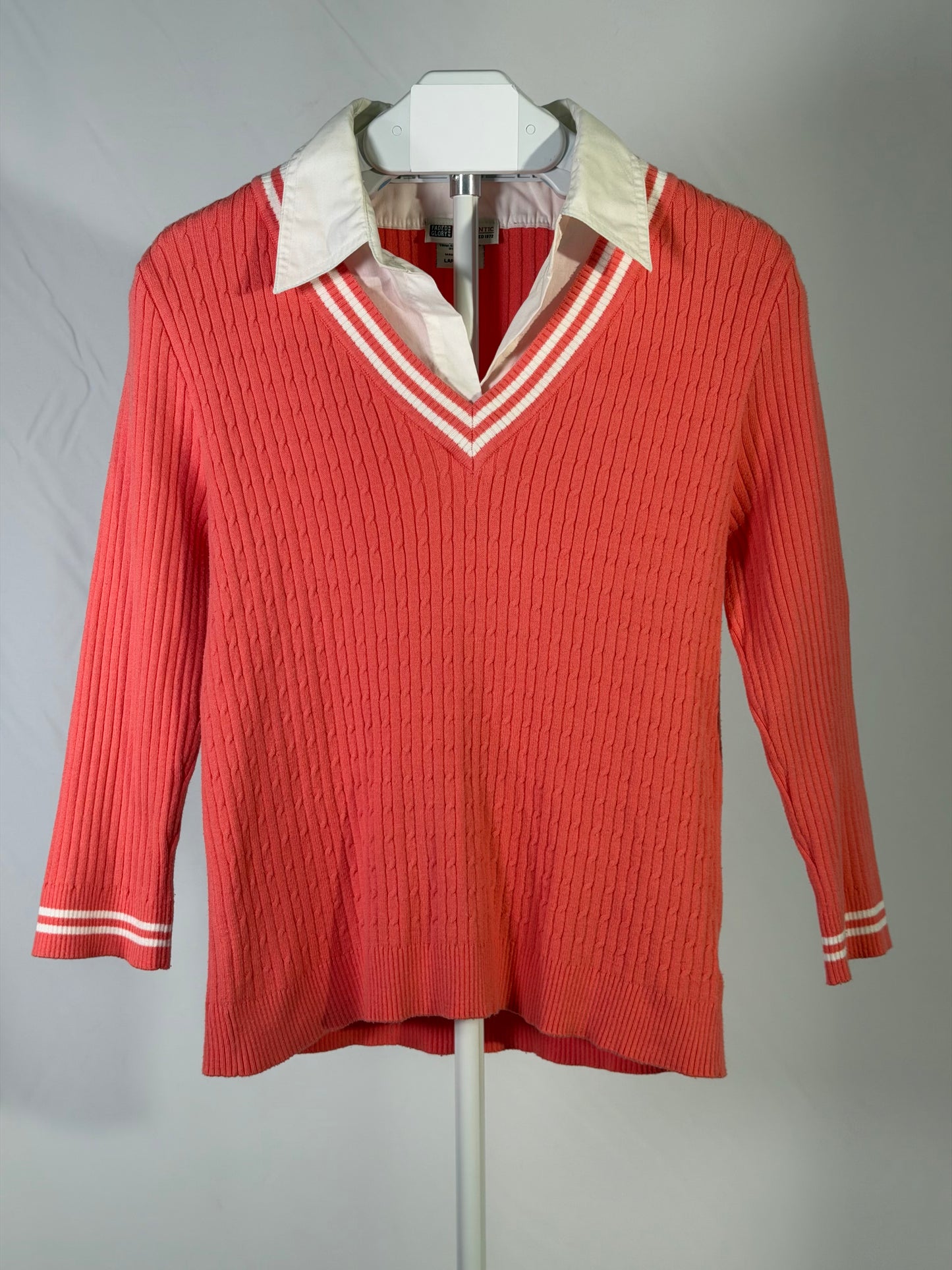 Vintage Y2K Faded Glory coral striped detail collared sweater