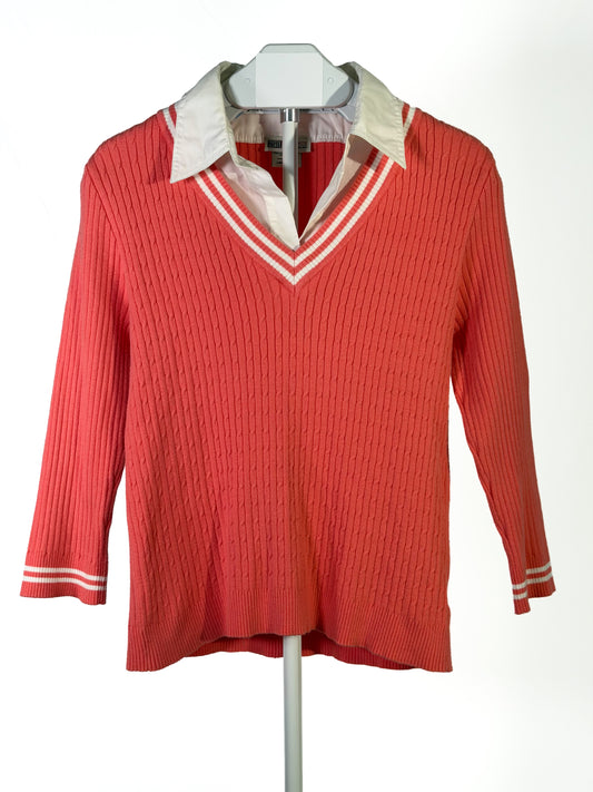 Vintage Y2K Faded Glory coral striped detail collared sweater