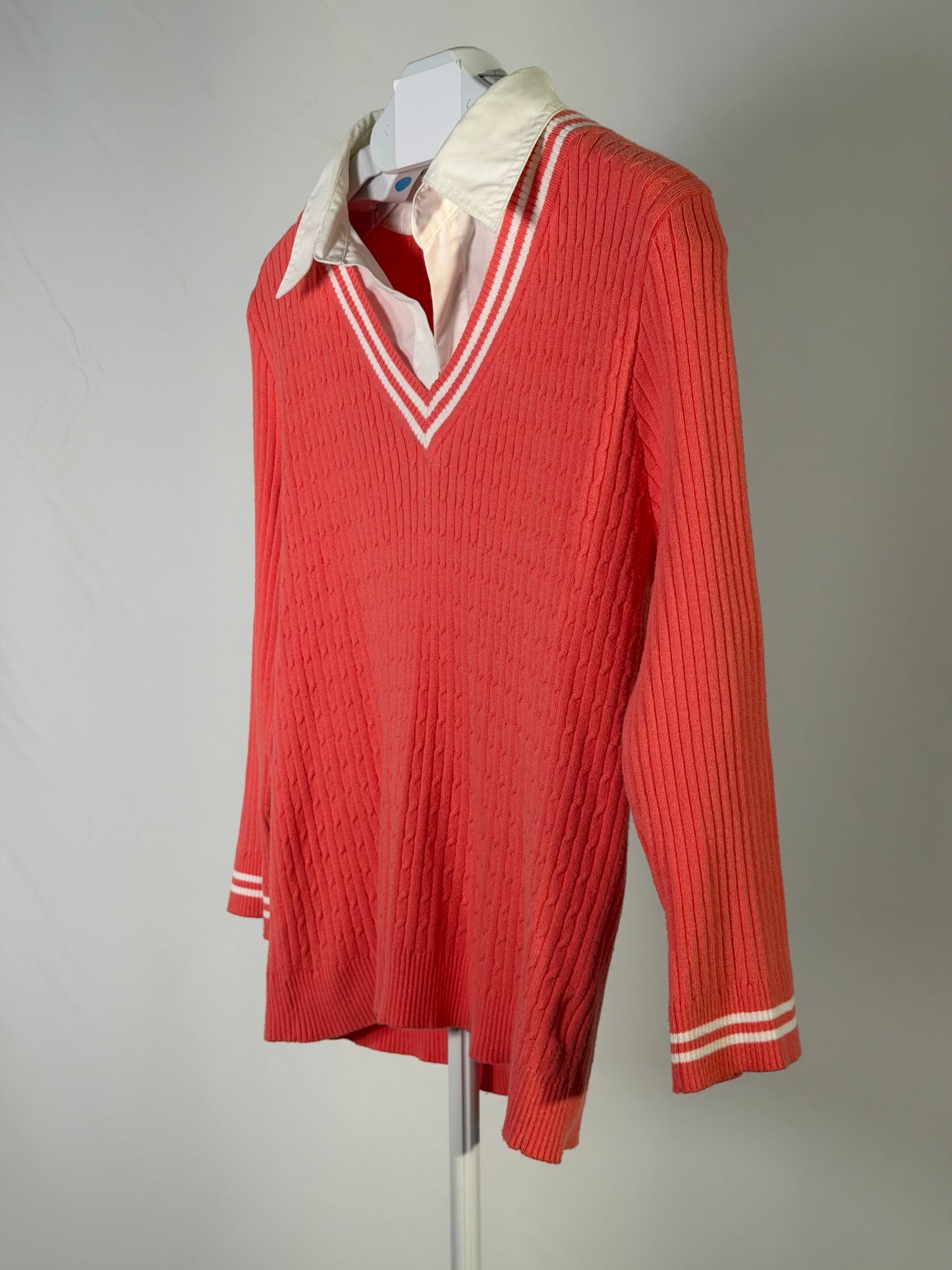 Vintage Y2K Faded Glory coral striped detail collared sweater