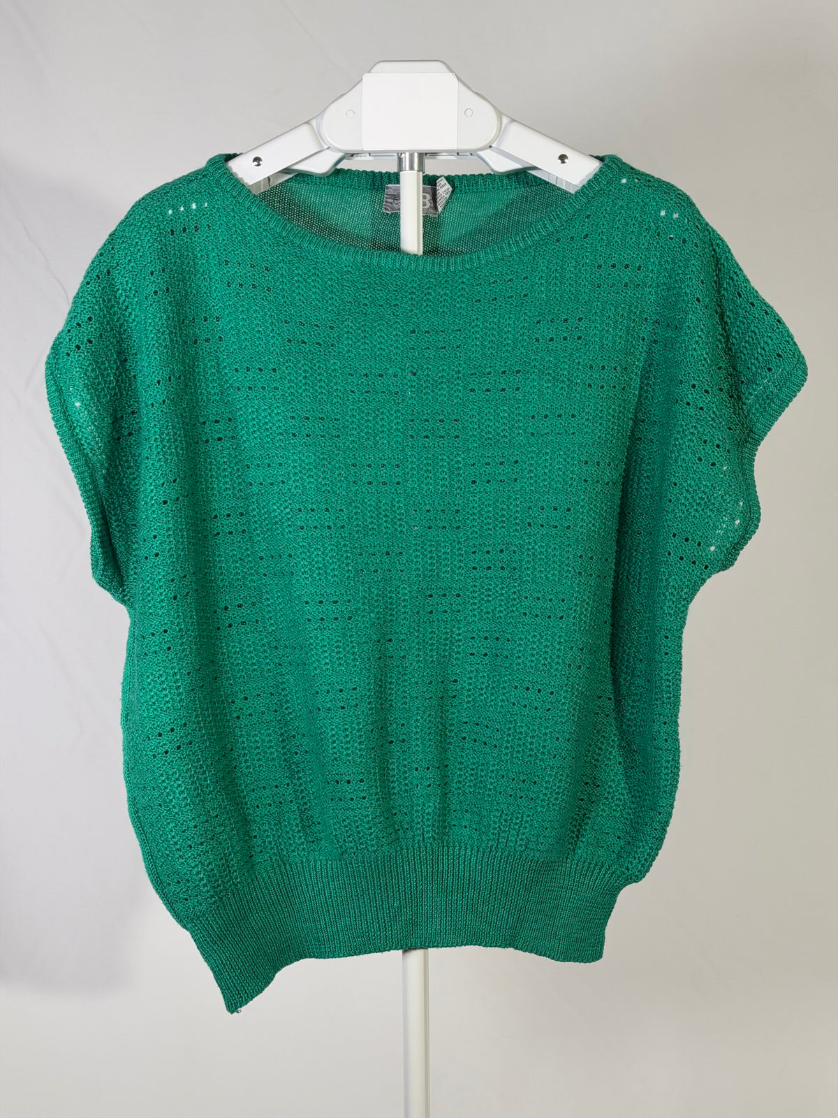 Vintage 90s Ellen B green open knit cap sleeve sweater