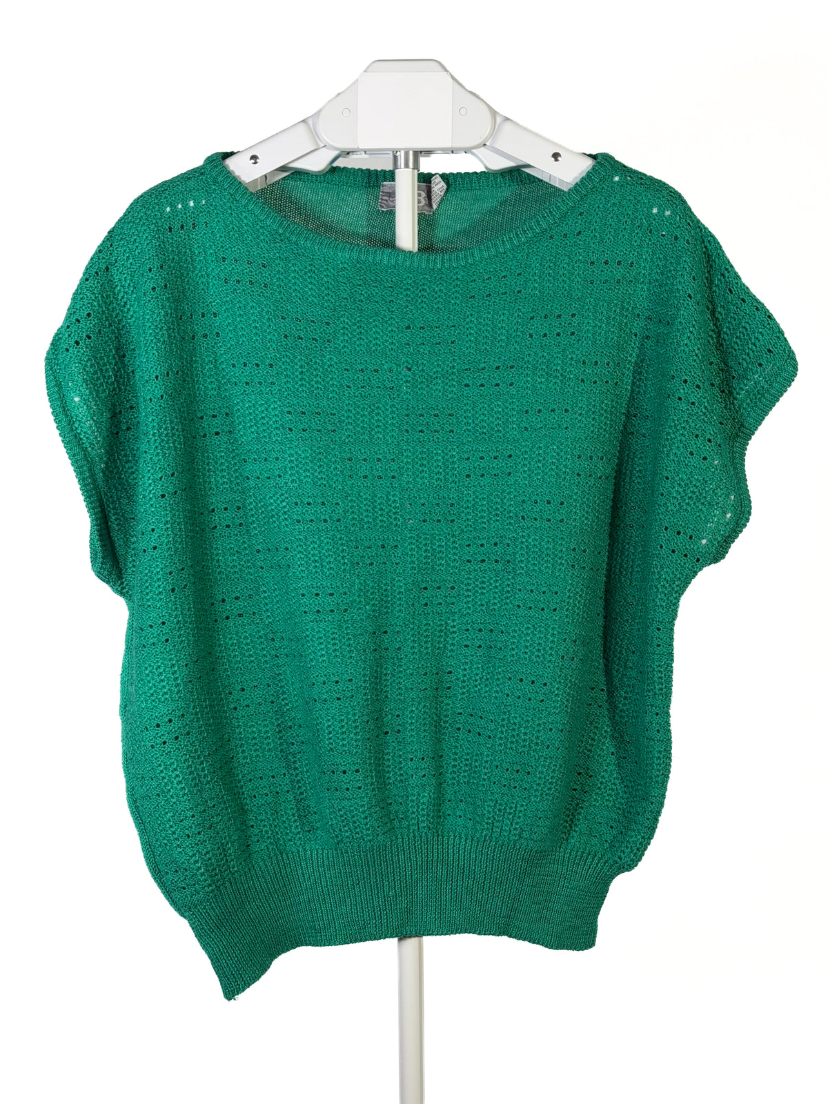 Vintage 90s Ellen B green open knit cap sleeve sweater