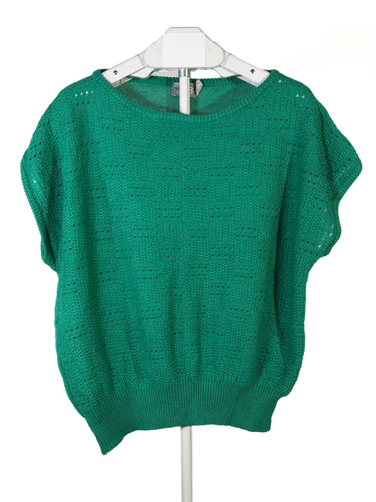 Vintage 90s Ellen B green open knit cap sleeve sweater