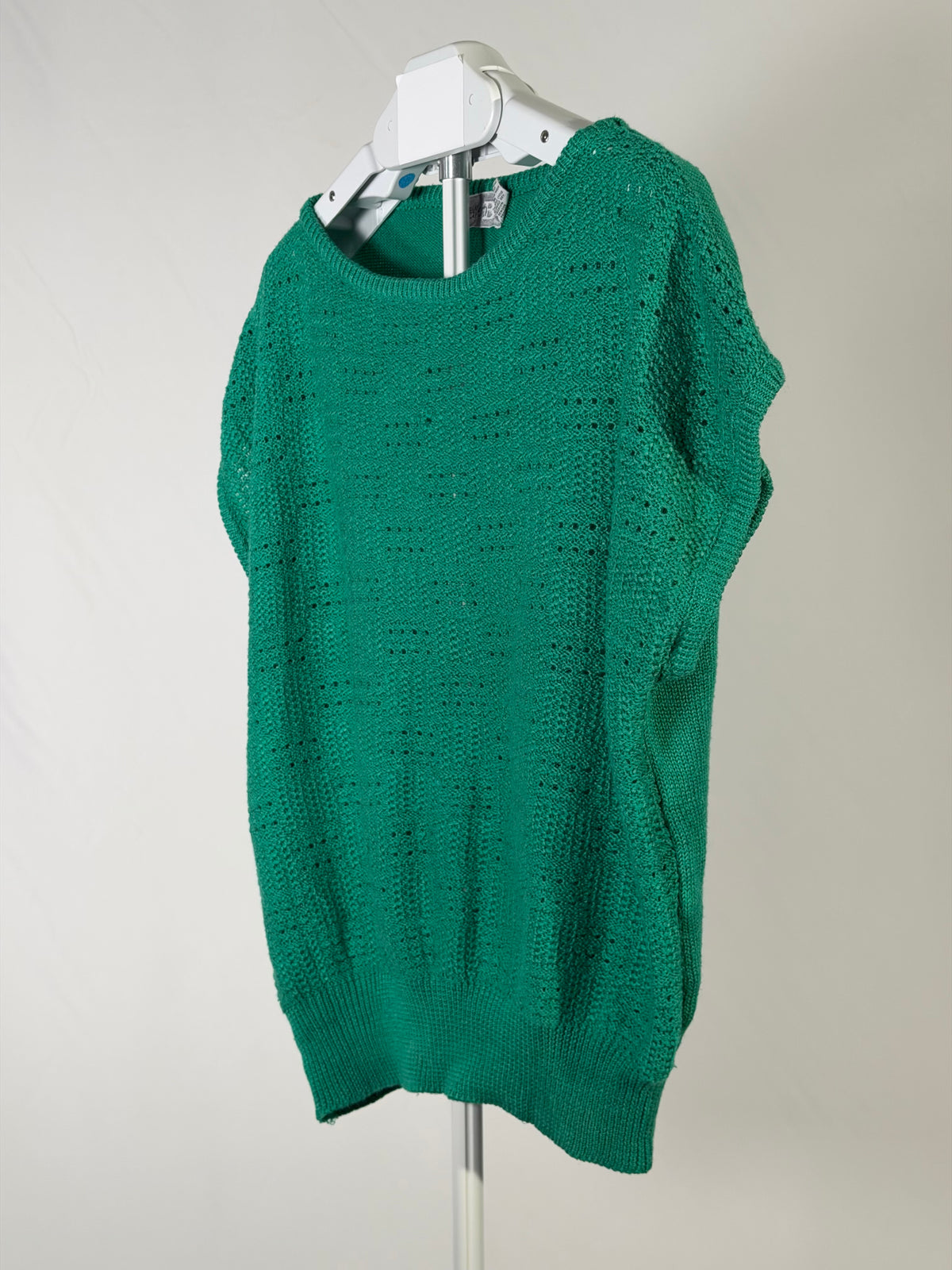 Vintage 90s Ellen B green open knit cap sleeve sweater