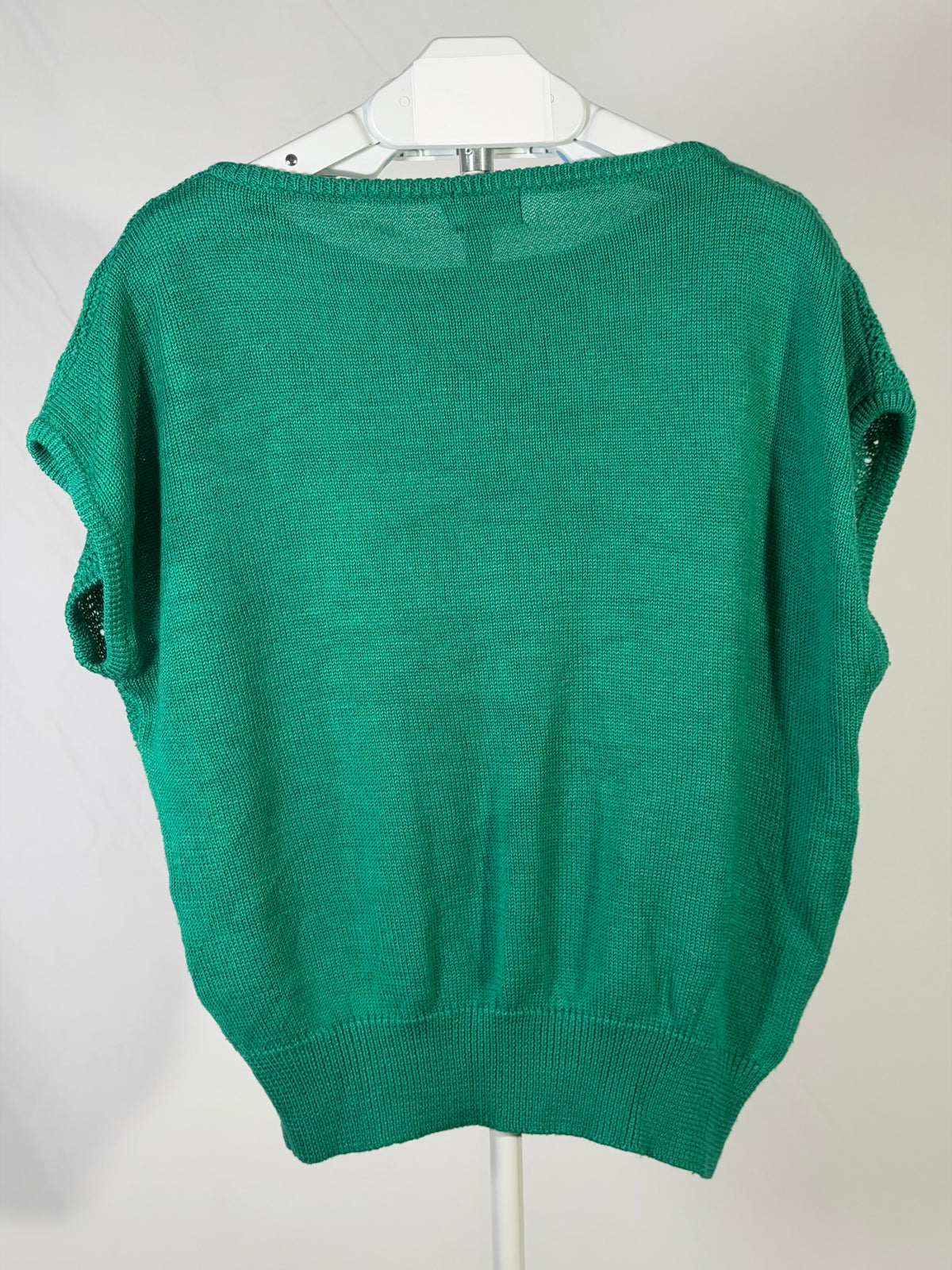 Vintage 90s Ellen B green open knit cap sleeve sweater
