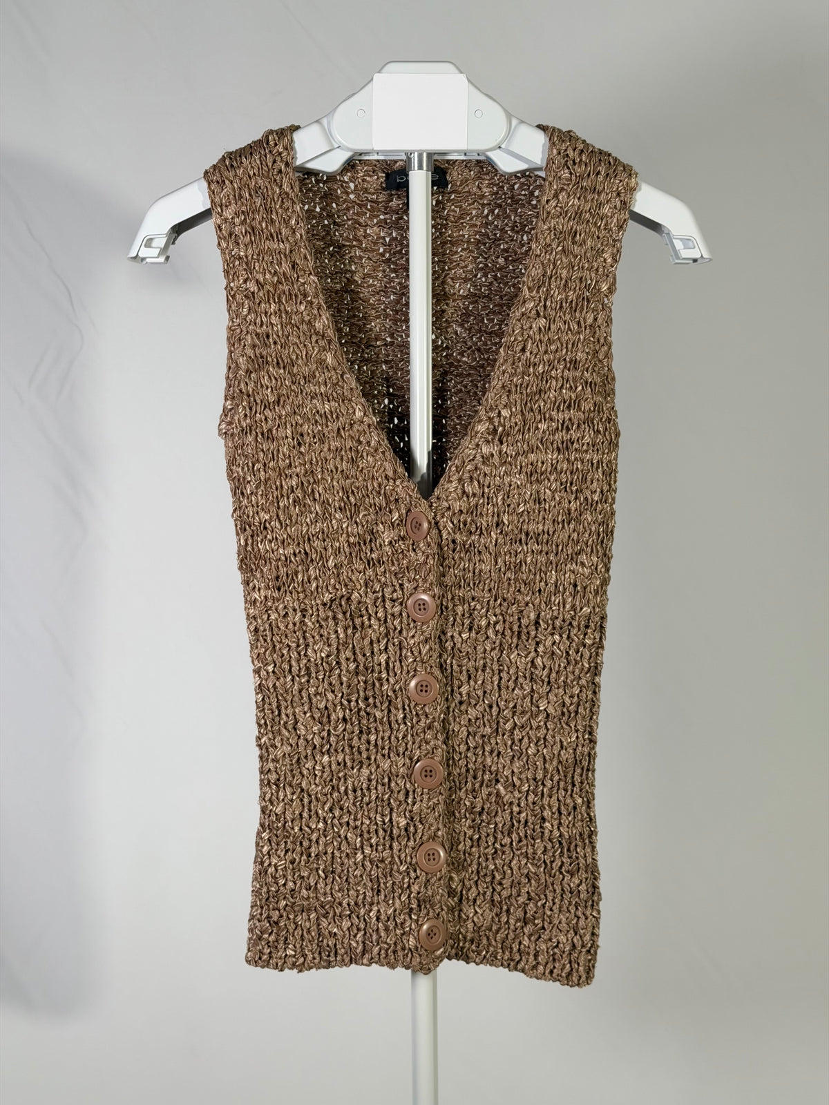 Vintage Y2K Bebe bronze ribbon knit button up vest