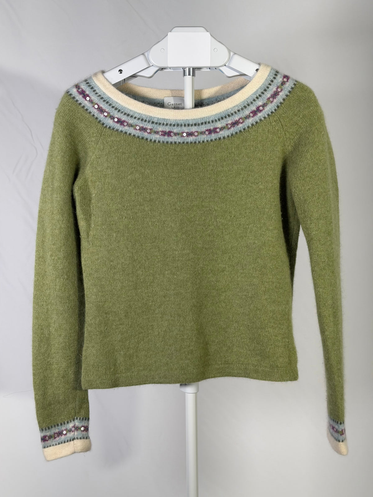 Vintage Y2K Garnet Hill moss green lambswool sequin sweater