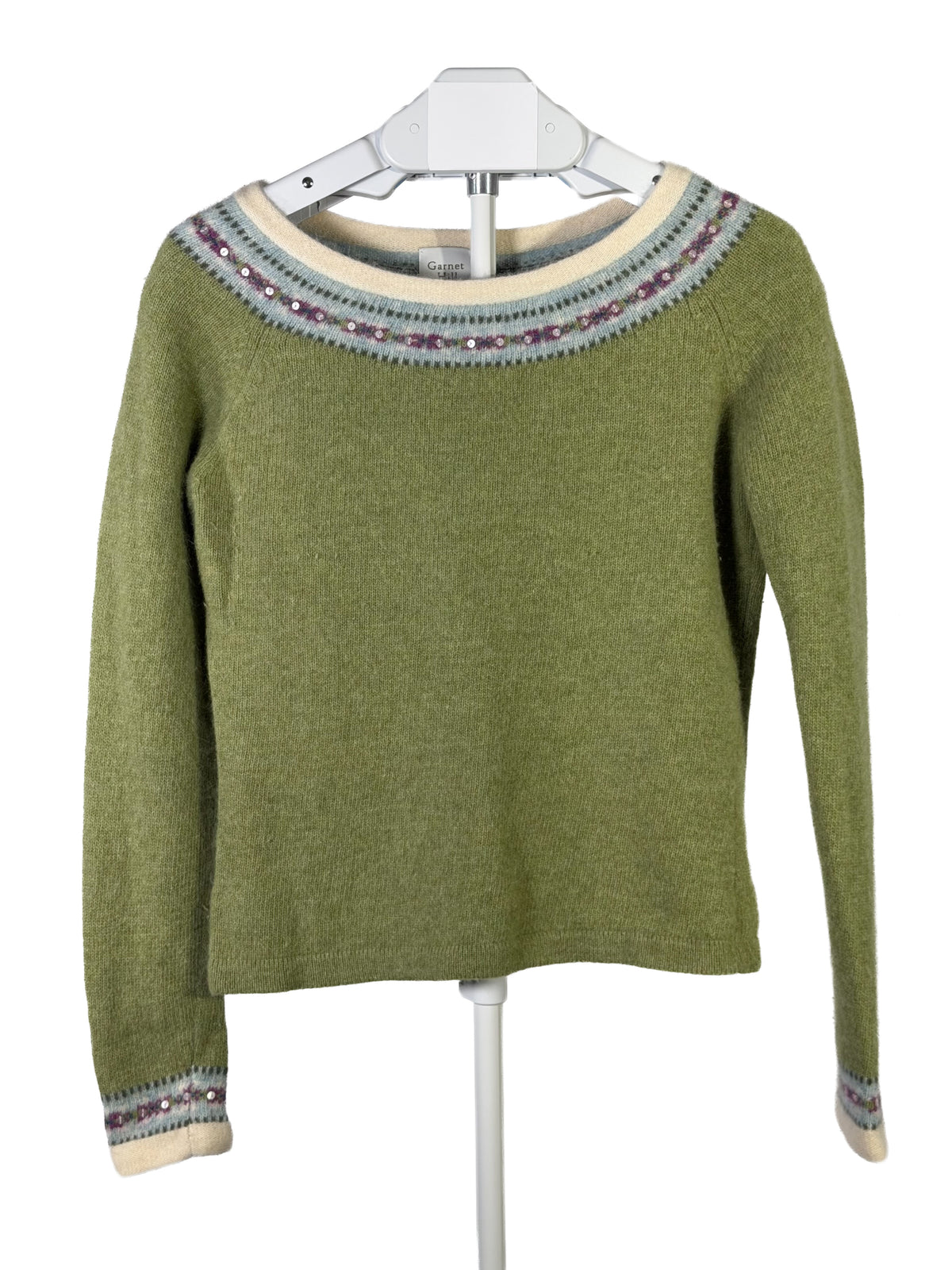 Vintage Y2K Garnet Hill moss green lambswool sequin sweater