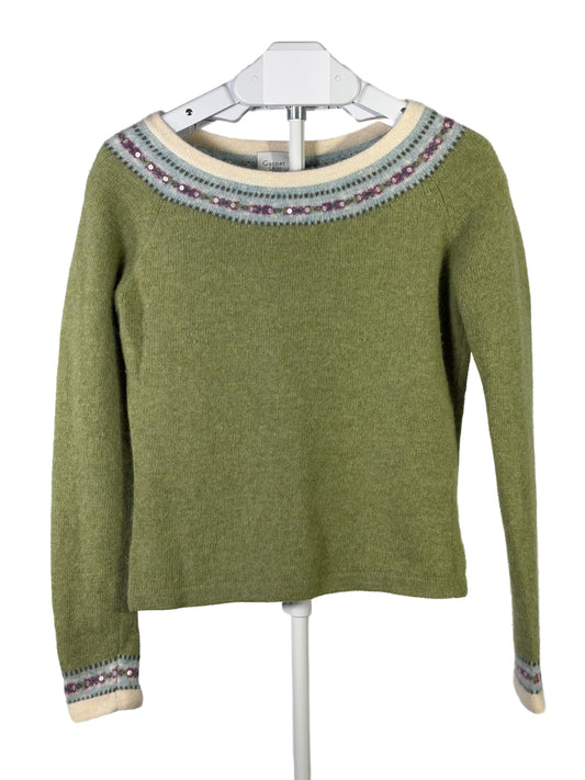 Vintage Y2K Garnet Hill moss green lambswool sequin sweater