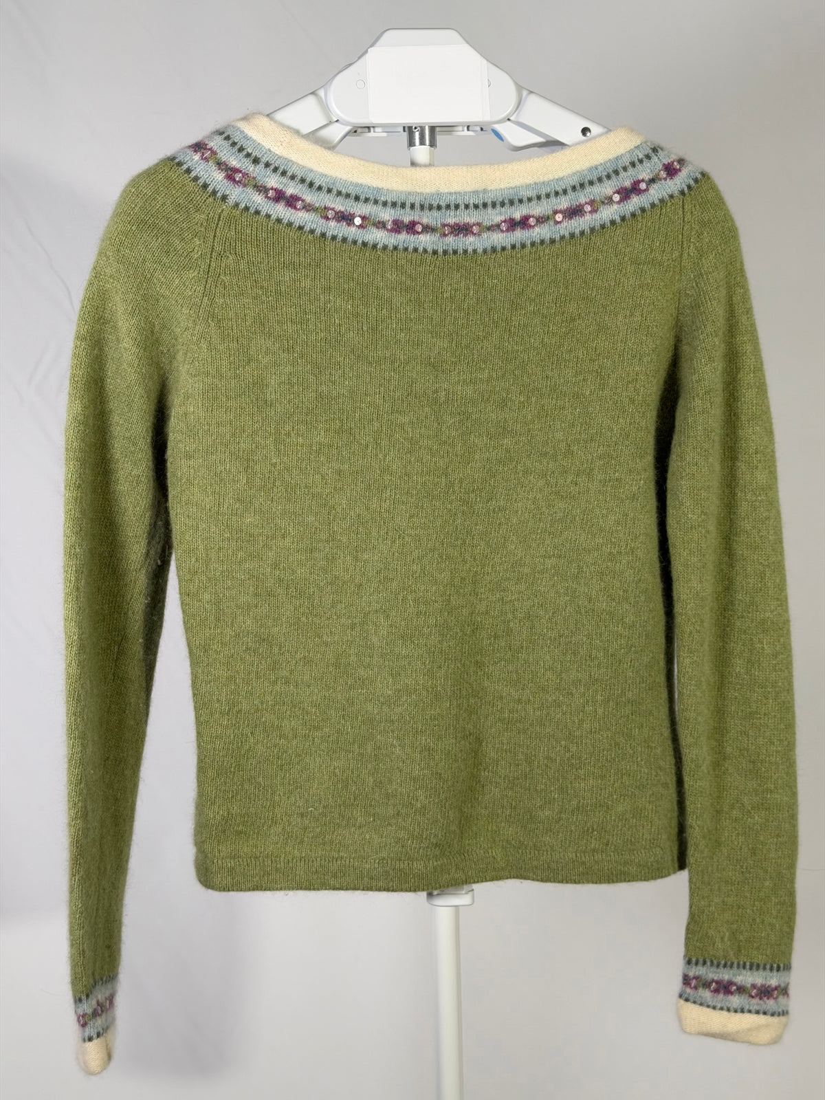 Vintage Y2K Garnet Hill moss green lambswool sequin sweater