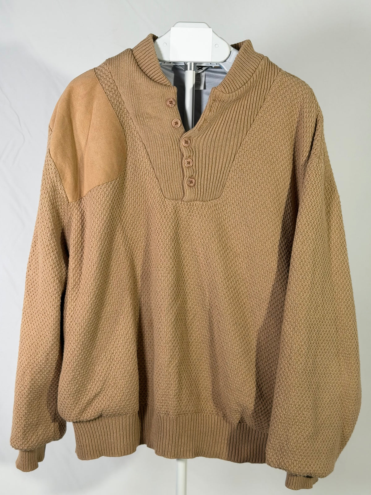 Vintage 90s 10X camel popcorn knit suede patch sweater