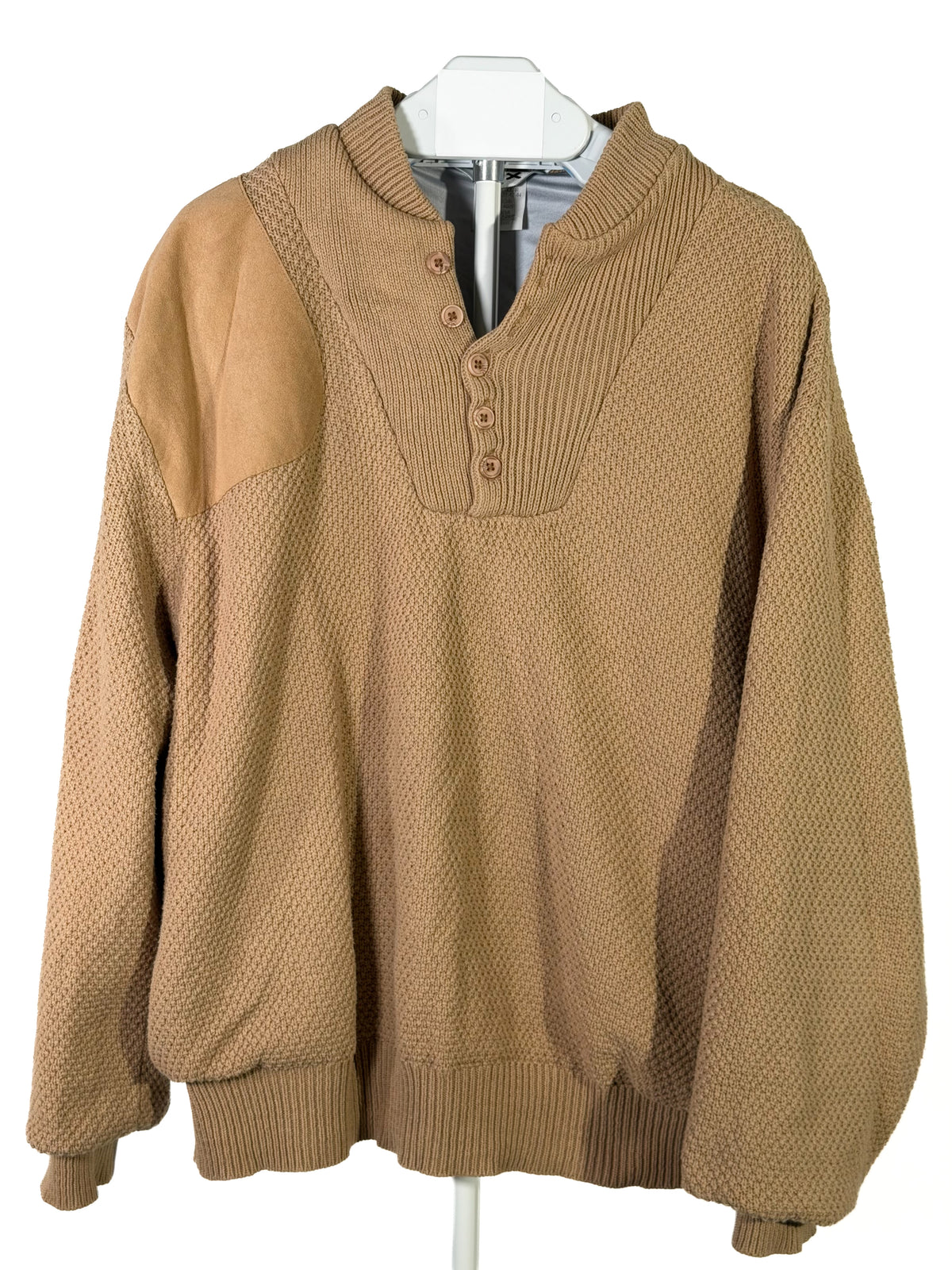 Vintage 90s 10X camel popcorn knit suede patch sweater