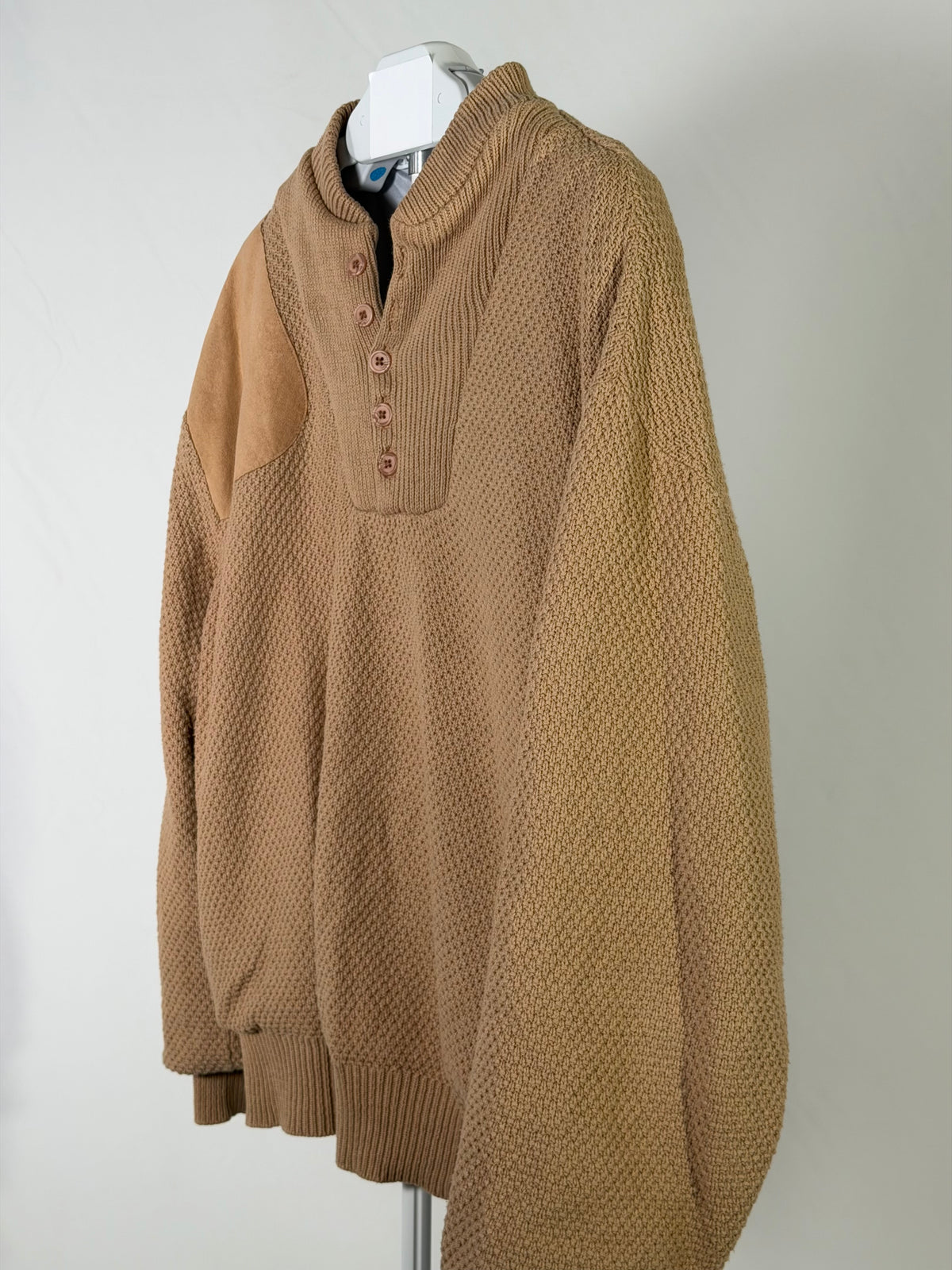 Vintage 90s 10X camel popcorn knit suede patch sweater