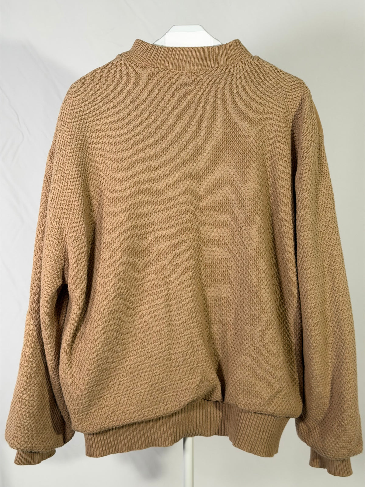 Vintage 90s 10X camel popcorn knit suede patch sweater
