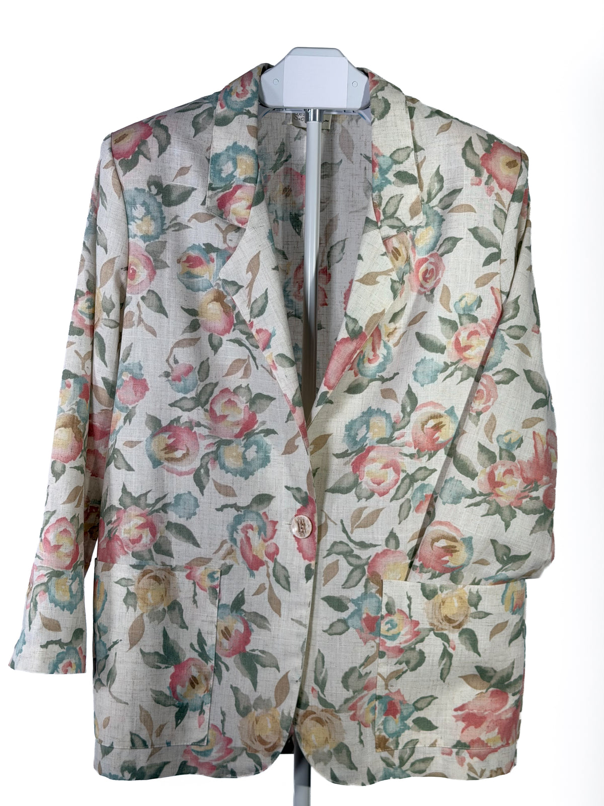 Vintage 90s Jessica Scott cream linen blend floral blazer