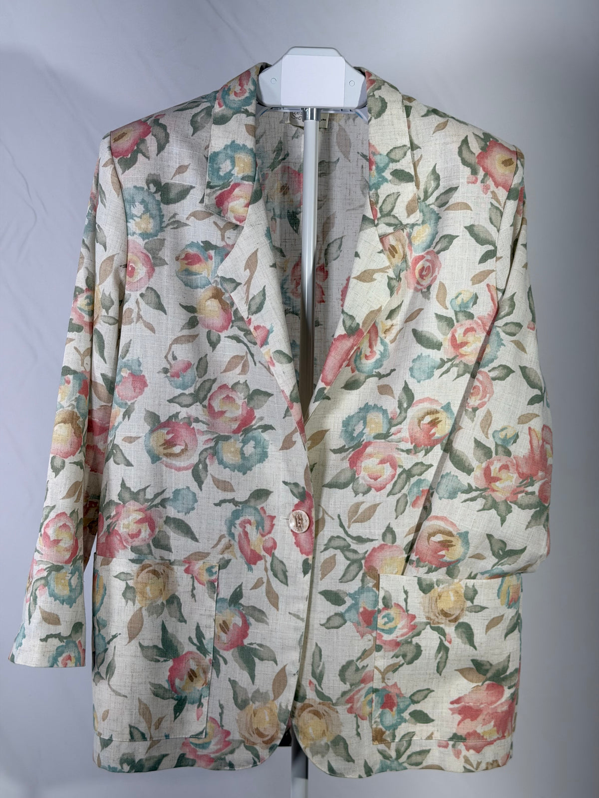 Vintage 90s Jessica Scott cream linen blend floral blazer