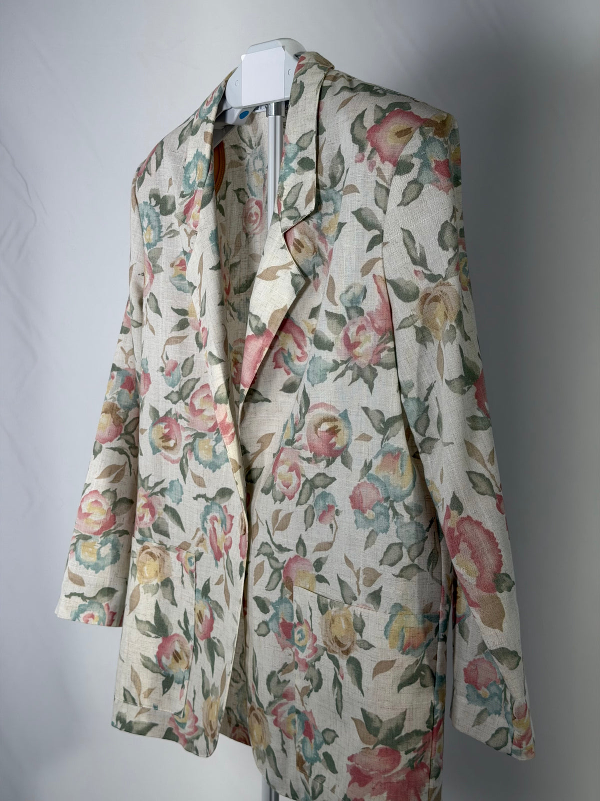 Vintage 90s Jessica Scott cream linen blend floral blazer
