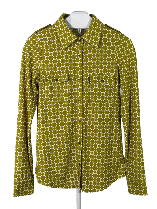 BCBGMAXAZRIA chartreuse geometric button-up
