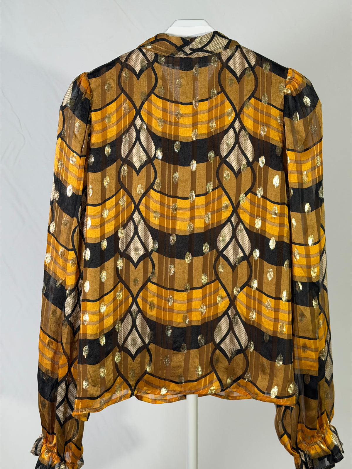 Joie plaid & gold metallic bow blouse