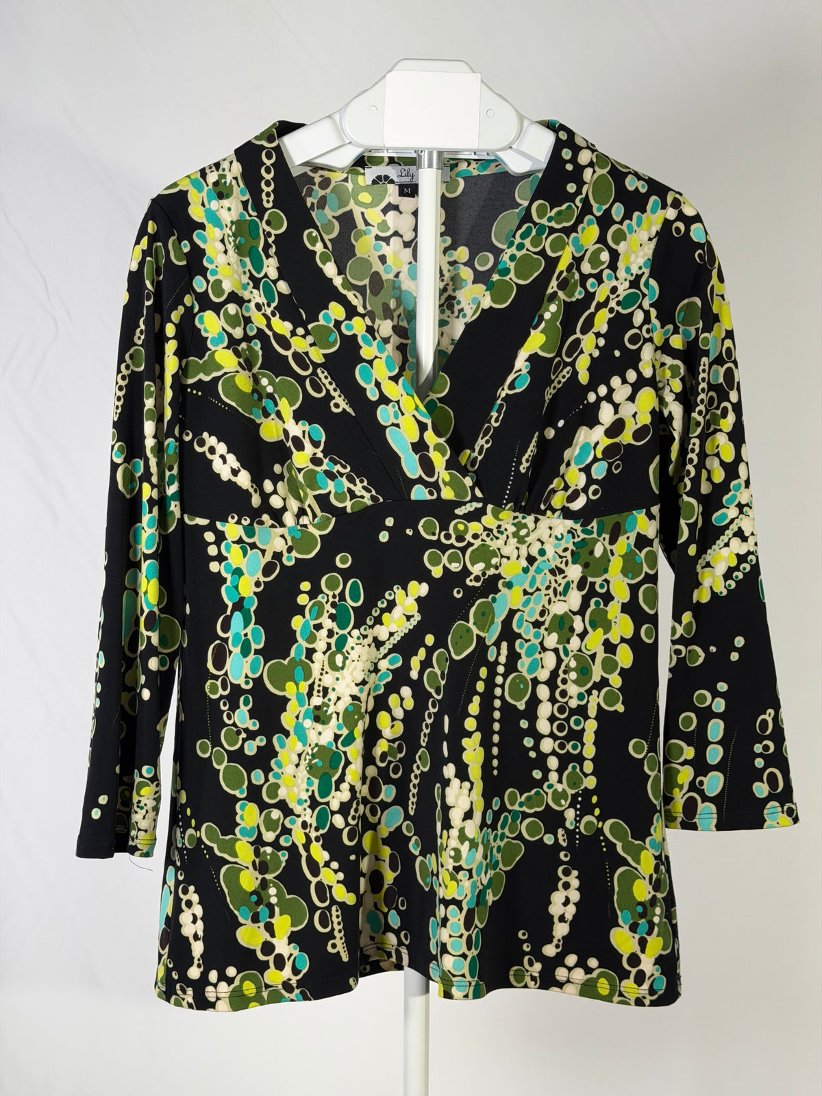 Vintage Y2K Lily green retro geometric bubble 3/4 sleeve top