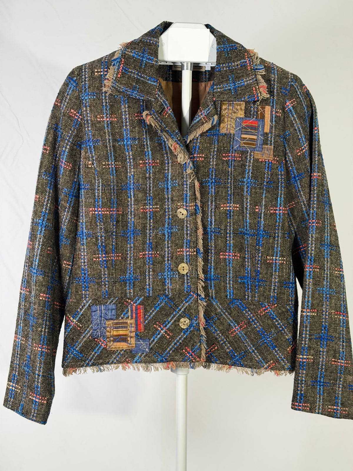 Vintage 90s Canvasbacks plaid patchwork fringe blazer