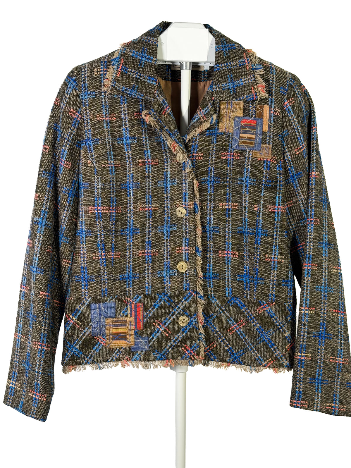 Vintage 90s Canvasbacks plaid patchwork fringe blazer