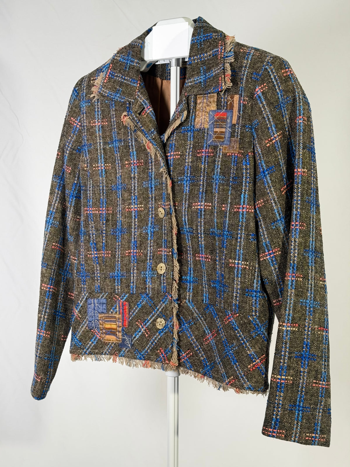 Vintage 90s Canvasbacks plaid patchwork fringe blazer