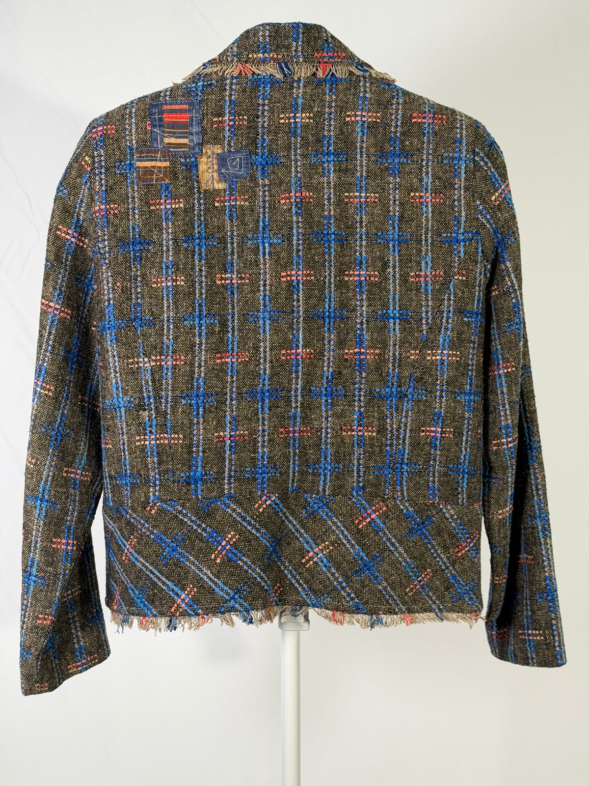 Vintage 90s Canvasbacks plaid patchwork fringe blazer