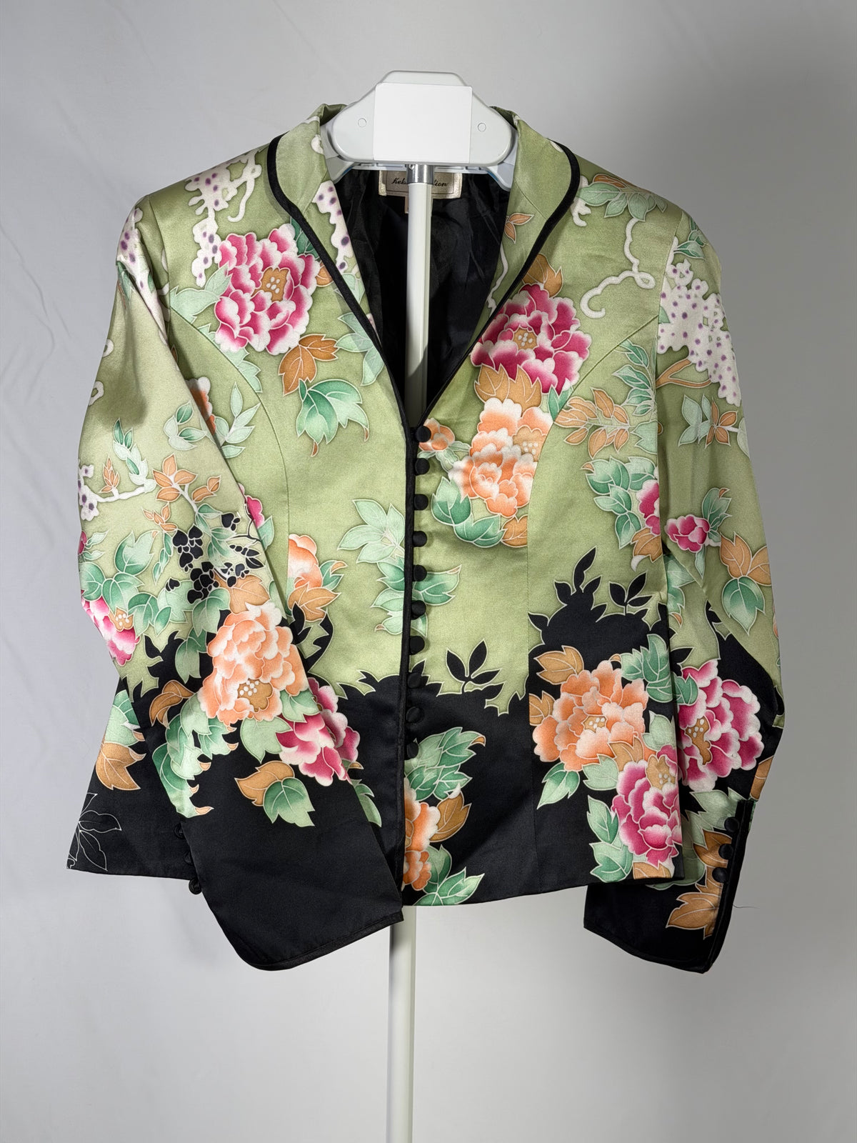 Vintage Y2K Keke Collection light green silk peony floral blazer