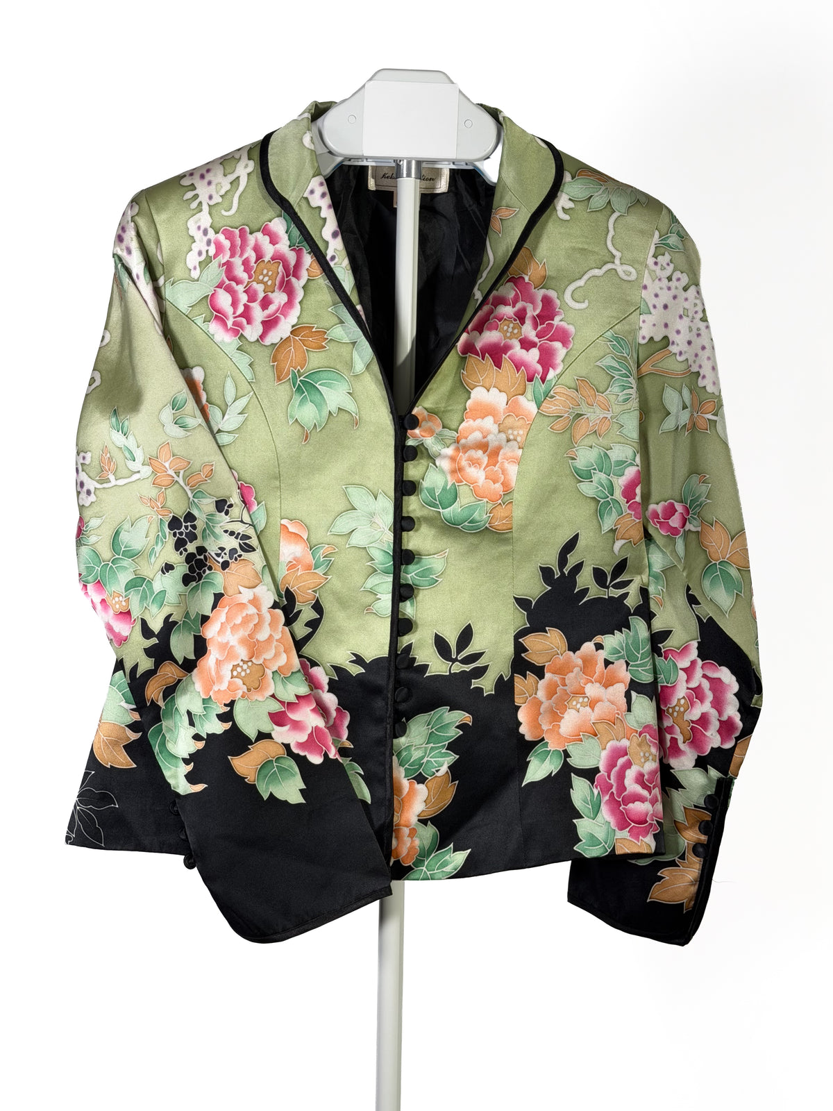 Vintage Y2K Keke Collection light green silk peony floral blazer
