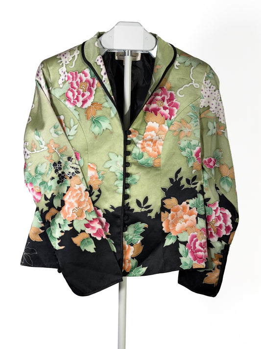Vintage Y2K Keke Collection light green silk peony floral blazer