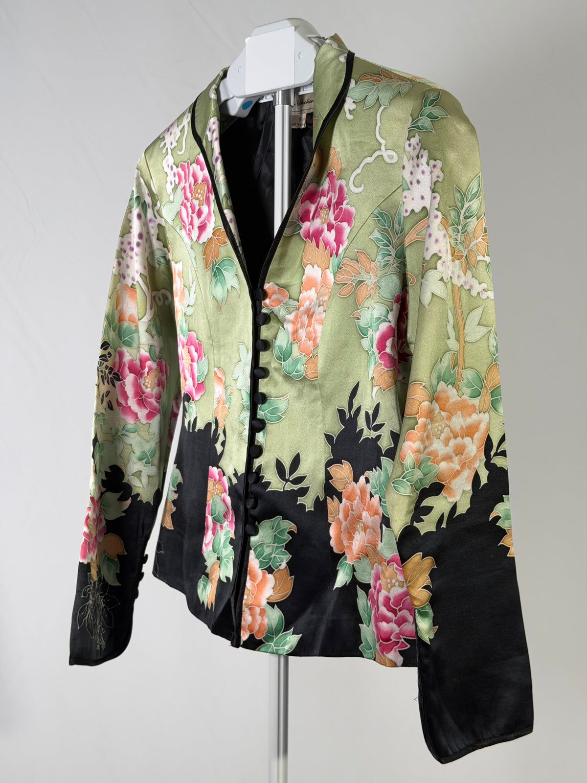 Vintage Y2K Keke Collection light green silk peony floral blazer