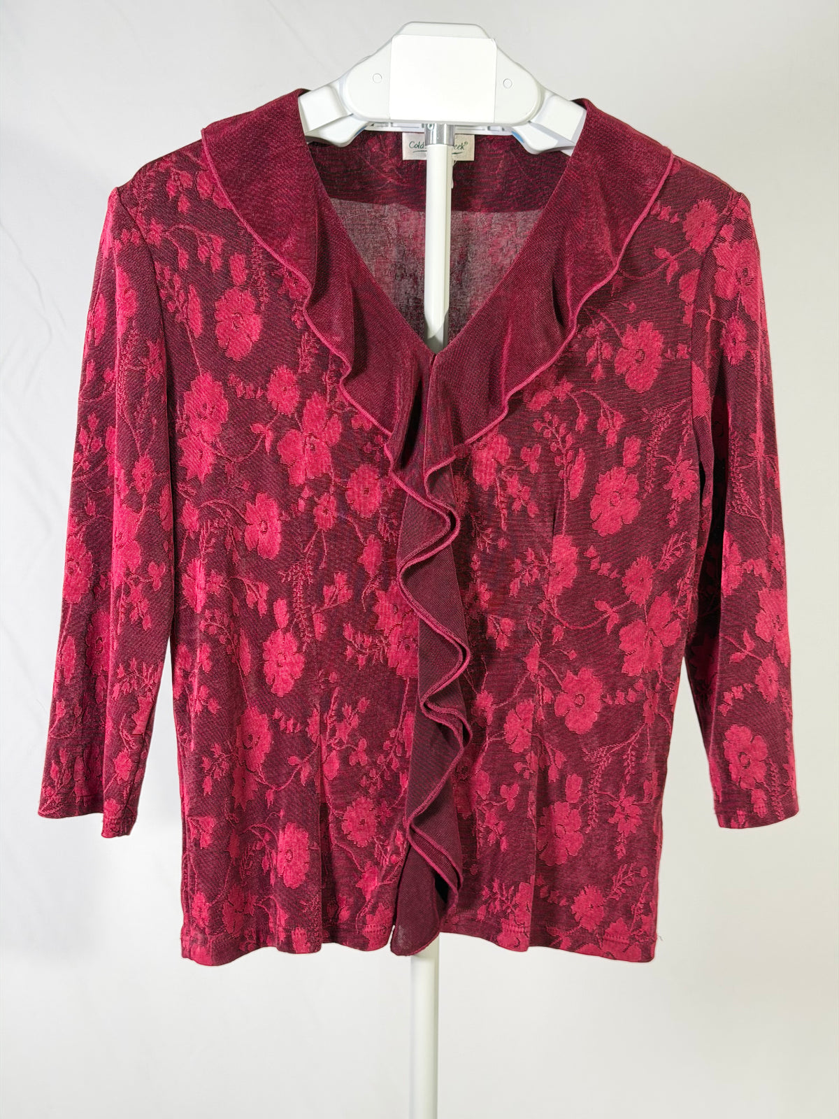 Vintage 90s Coldwater Creek burgandy floral ruffle blouse