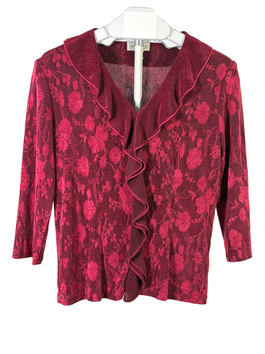 Vintage 90s Coldwater Creek burgandy floral ruffle blouse