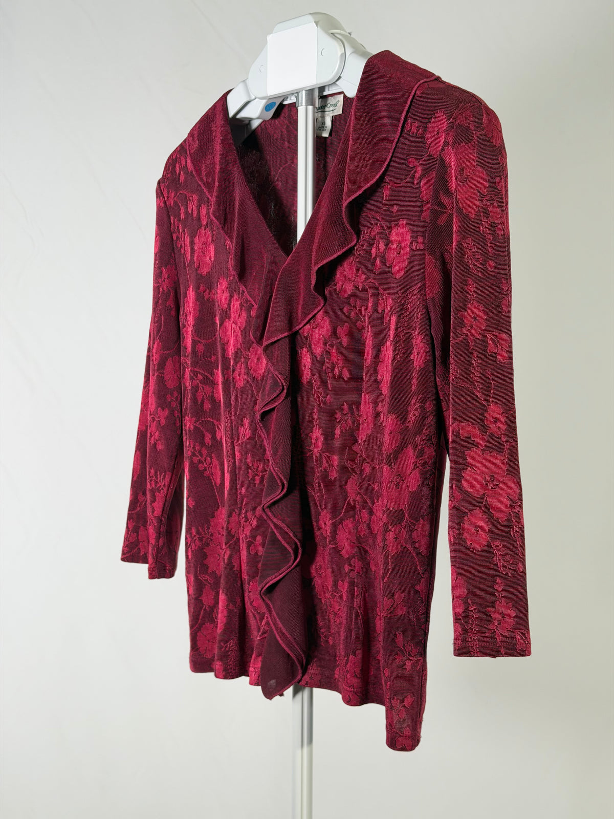 Vintage 90s Coldwater Creek burgandy floral ruffle blouse