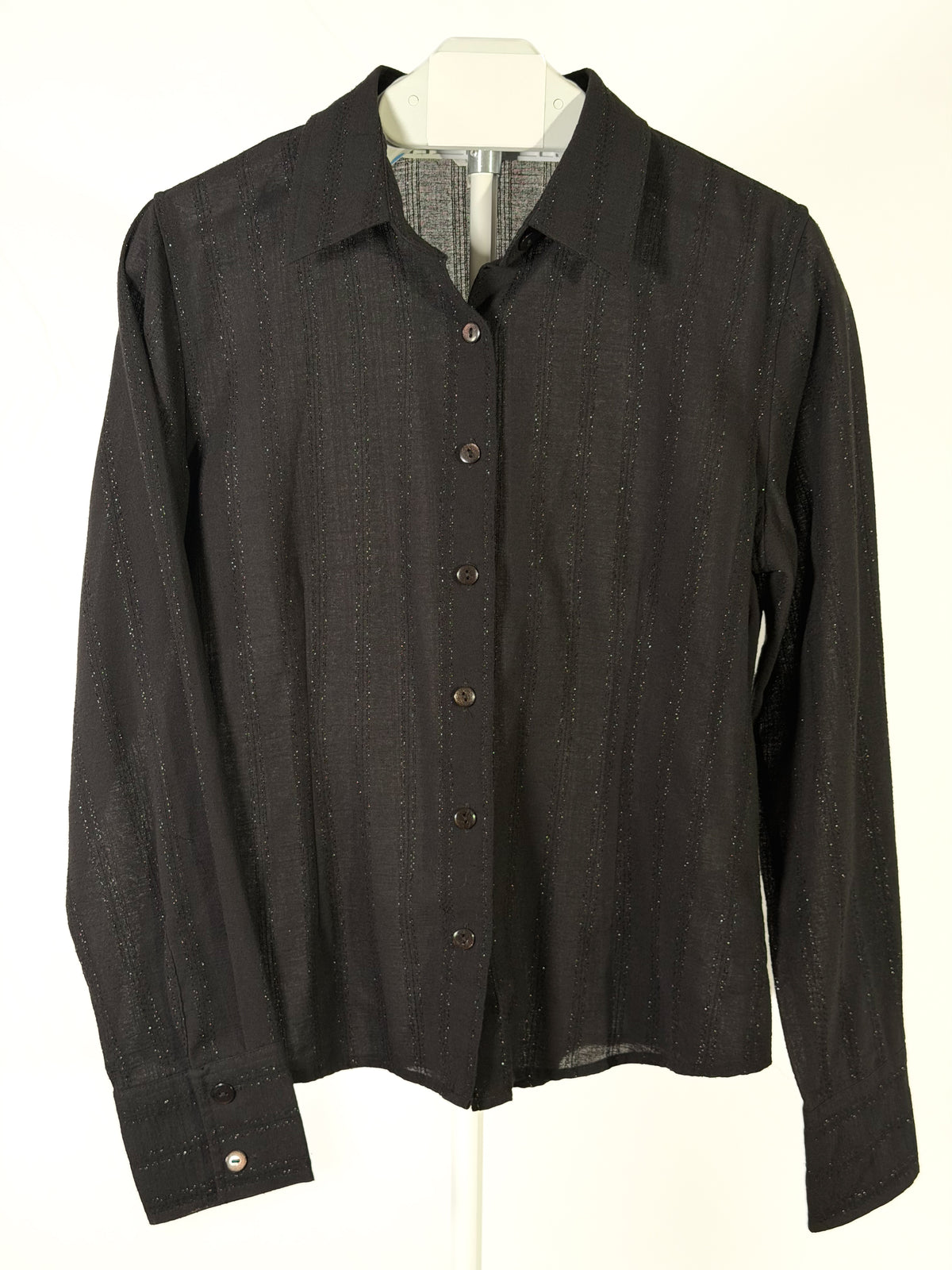 Vintage Y2K Christopher & Banks black metallic pinstripe blouse