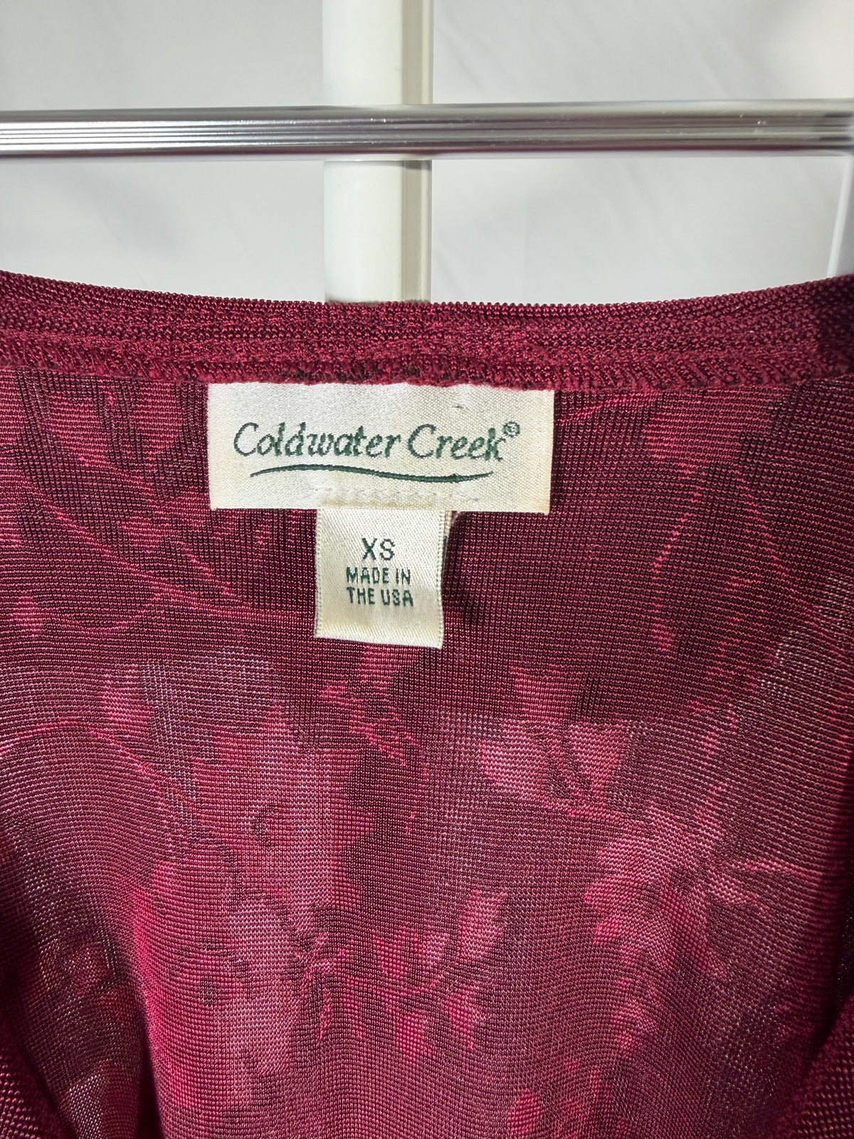 Vintage 90s Coldwater Creek burgandy floral ruffle blouse