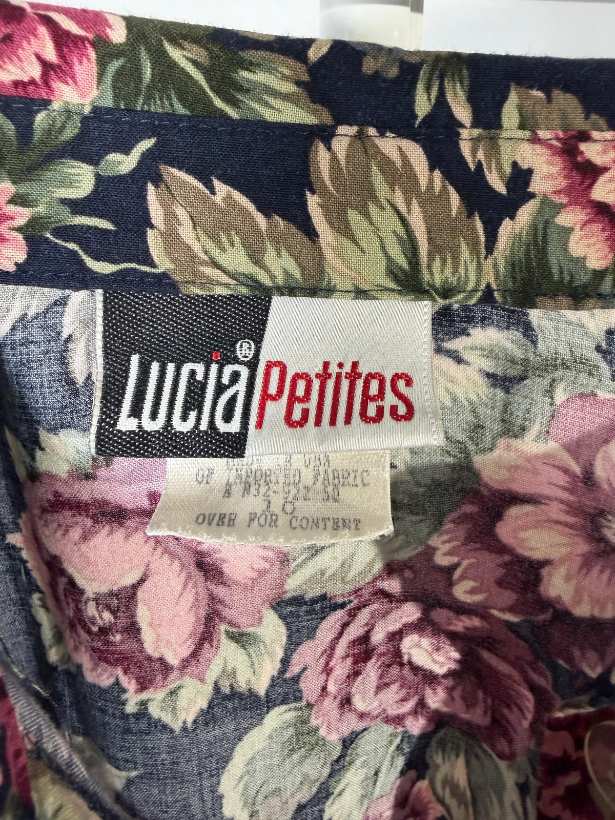 Vintage 90s Lucia Petites navy floral long sleeve blouse
