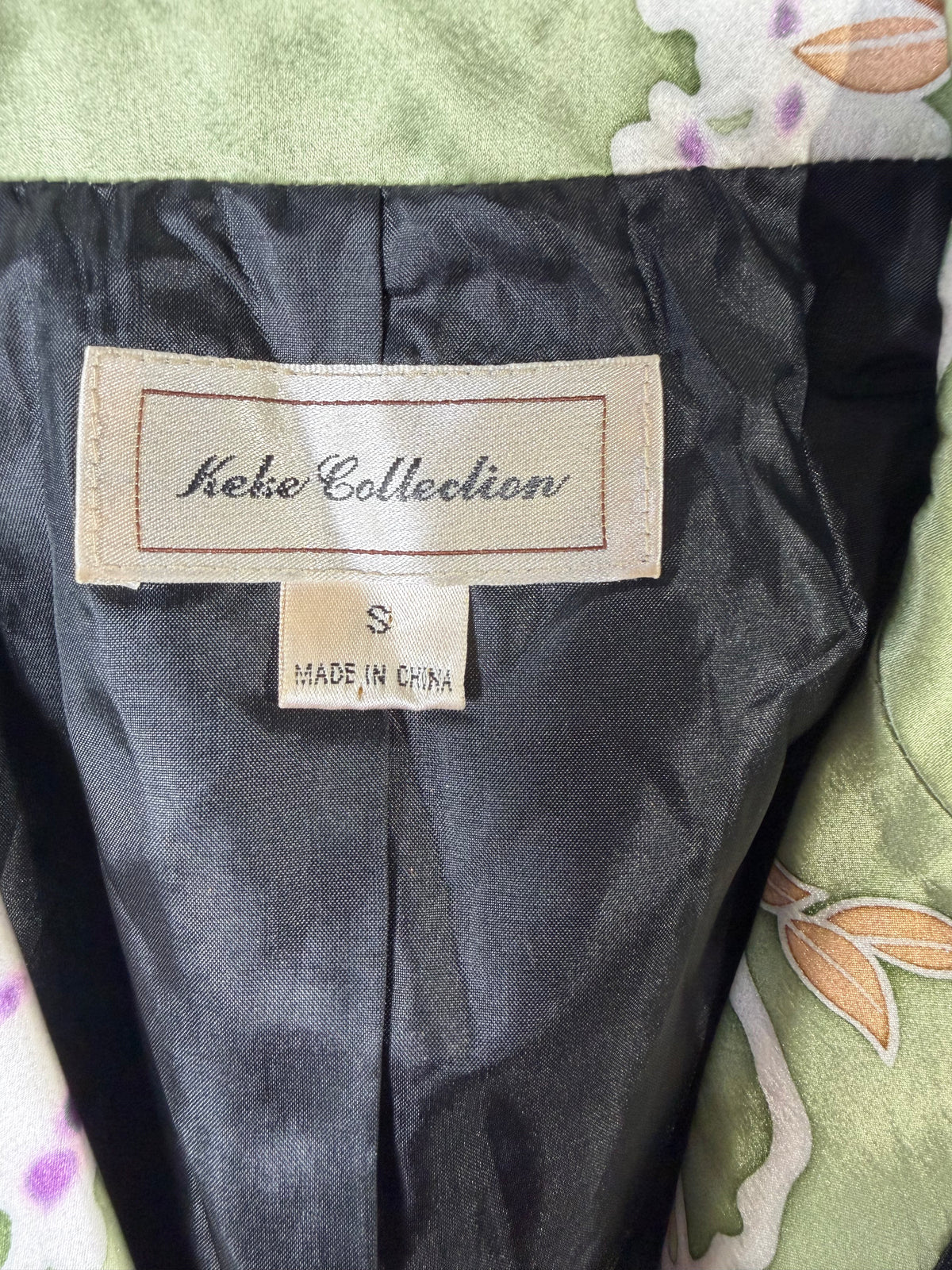 Vintage Y2K Keke Collection light green silk peony floral blazer