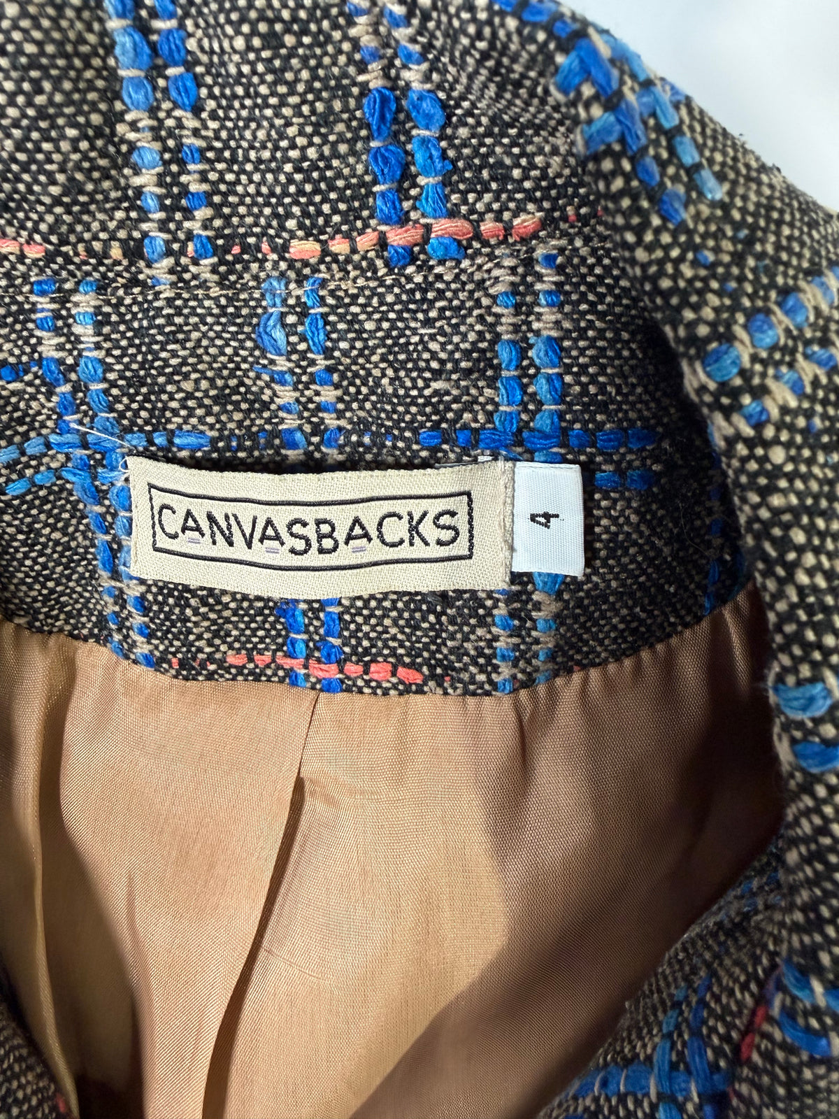 Vintage 90s Canvasbacks plaid patchwork fringe blazer