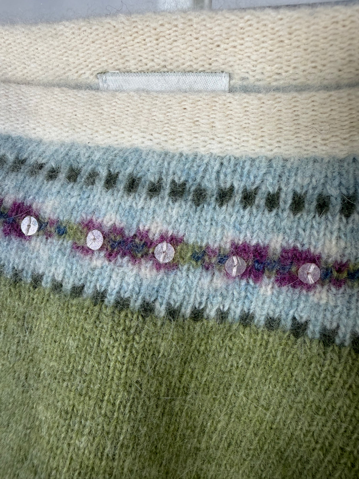 Vintage Y2K Garnet Hill moss green lambswool sequin sweater
