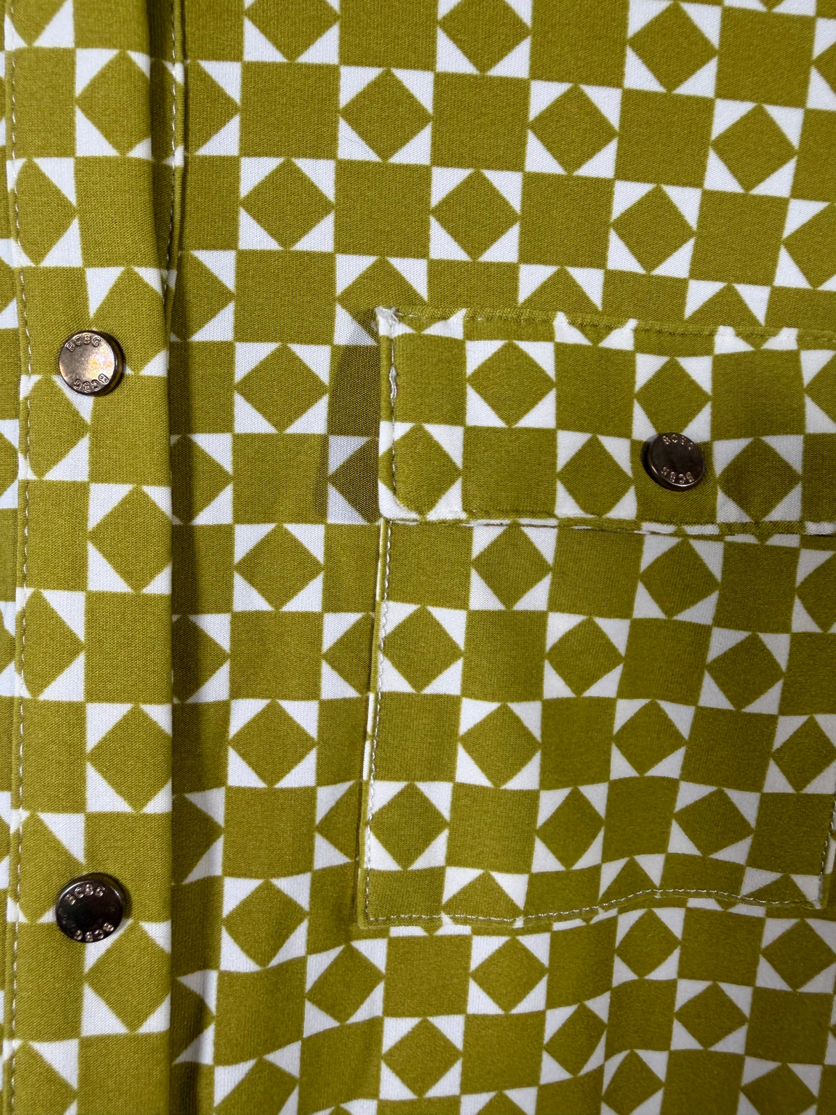 BCBGMAXAZRIA chartreuse geometric button-up